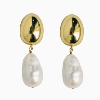 Vintage Chunky Gold and Pearl Statement Drop Earrings