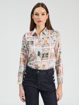 Silky Button Down in Madrid Print