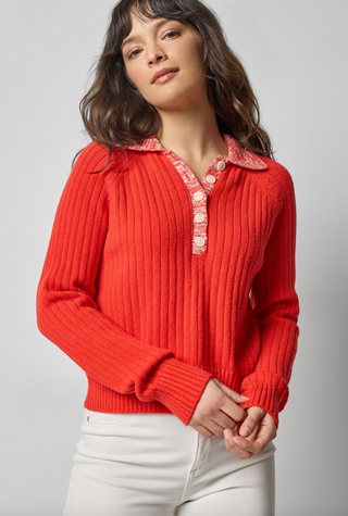 Marled Henley Sweater - Fiesta