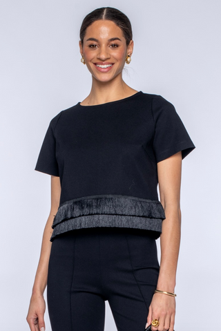 Tess Tee in Solid Black W/ Fringe