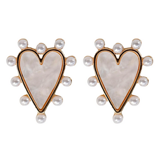 Pearl Studded Pink Tort Heart earring