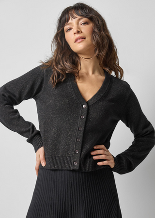 V-Neck Sparkle Cardi - Black Sparkle