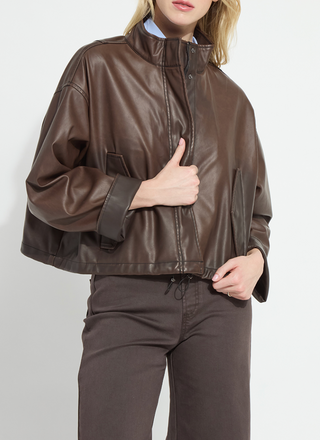 Mina Oversized Washed Vegan Leather Coat in Truffle