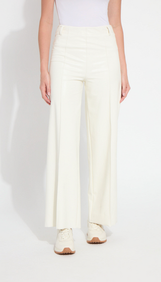 Libby Hi Waist Pintuck Vegan Leather Pant in Winter White