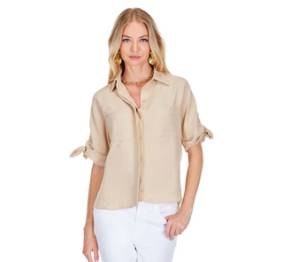 Tie Sleeve Shirt - Almond