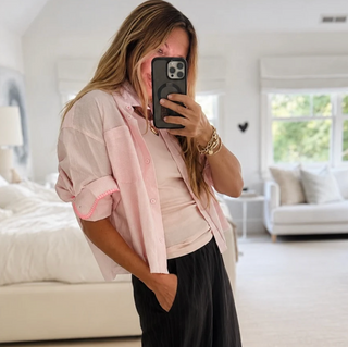 Tia LOVE Stripe Shirt in Hardly Pink / White