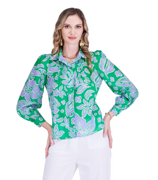 Green Petal Pleated Blouse