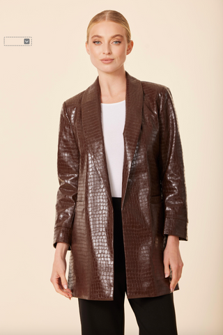 Vegan Croc Long Jacket - Brown