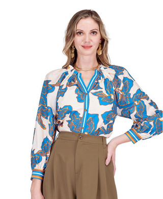 Split Neck Ruffles Top - Bold Rivera