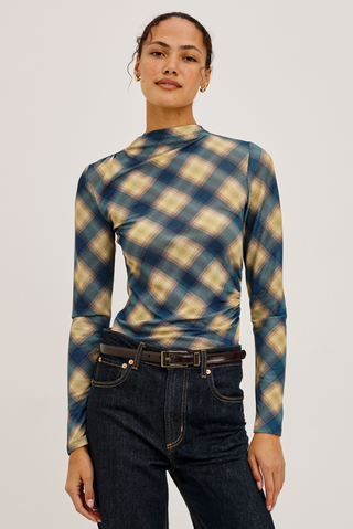 Joelle Top in Navy Sage Plaid