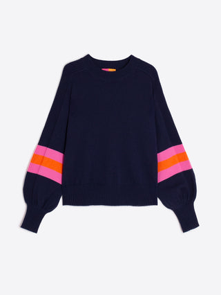 Balloon Sleeve Sweater - Navy, Pink and Orange