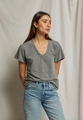Hendrix SS Boxy V Neck Tee in Heather Grey