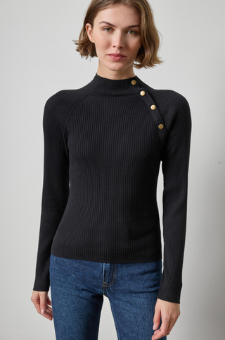 Button Neck Sweater in Black