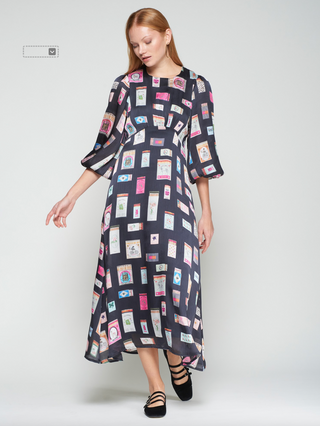 Veering Dress - Cerillas Marino Print