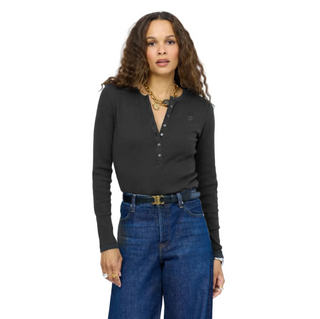 Long Sleeve Rib Henley in Anthracite