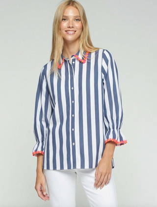 Stripe Button Up W/ Neon Trim