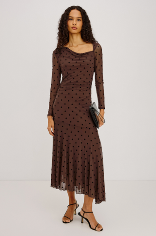 Cambria Dress in Choc Polka Dot