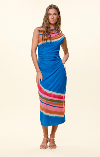 Carrie Midi Dress in Watercolor Stripe