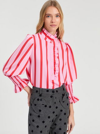 Ruffle Accent Top in Stripe Pink & Red