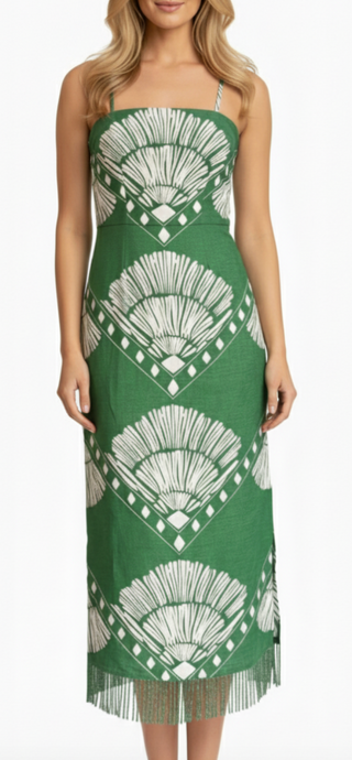 Shannon Midi Dress in Jade Raffia