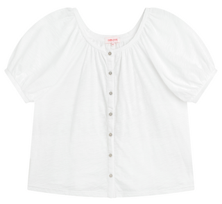 Button Up Peasant Top in White