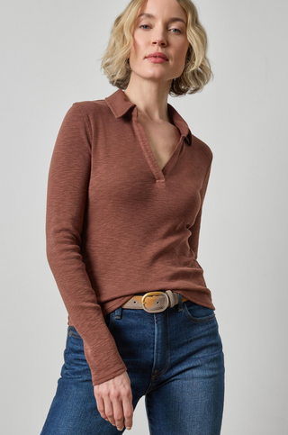 Long Sleeve Polo Neck in Chestnut
