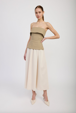 Arden Mixed Media Midi Dress - Taupe Ecru