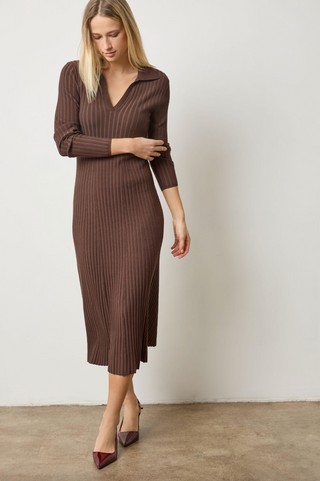 Long Sleeve Rib Henley Dress - Mink