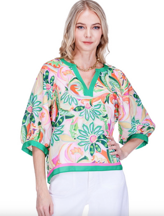 Stitch Trim Top in Patchwork Garden