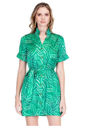 Placket Ruffles Dress - Green Pathways