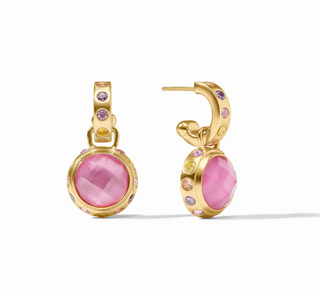 Rainbow Hoop & Charm Earring - Iridescent Tourmaline Pink