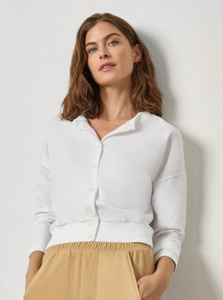 Rib Trim Cardigan in White