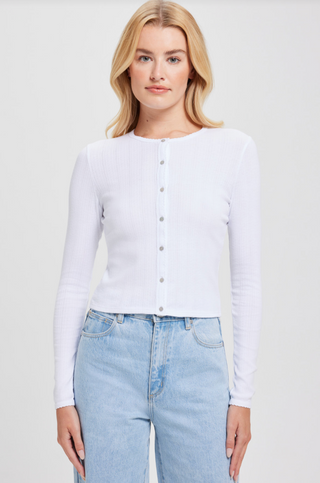 LS Pointelle Crop Cardi in White