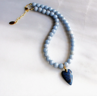 Denim Heart Beaded Necklace