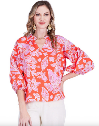 Trimmed Peasant Top in Orange Petal