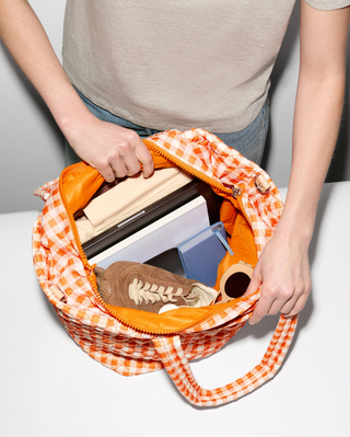 Medium Metro Tote Deluxe in Sunset Orange Gingham