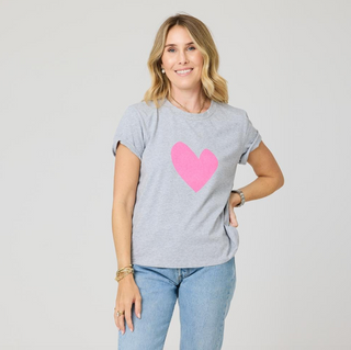Suke Imperfect Heart Tee in Gray + Pink