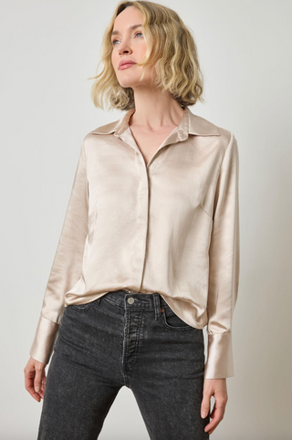 Satin Button Down - Angora