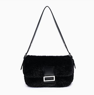 Beverly Crossbody in Faux Fur in Black