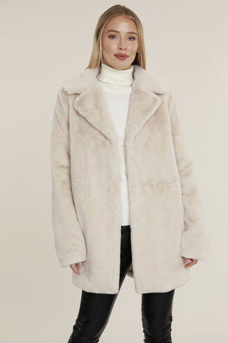 Faux Fur Coat in Creme