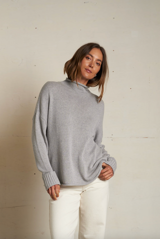 Nova Mock Neck Sweater - Heather Grey