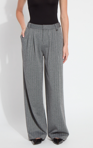 Isabelle Zip Front Pleated Trouser in Silver Plaid