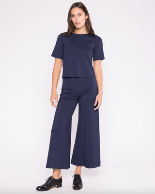 Ponte Knit Wide Leg Cropped Pant - Navy