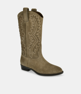 Tomara Cowboy Boot in Olive Suede