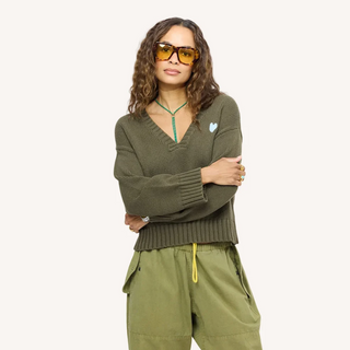 Saturday V Neck Sweater in Army Green