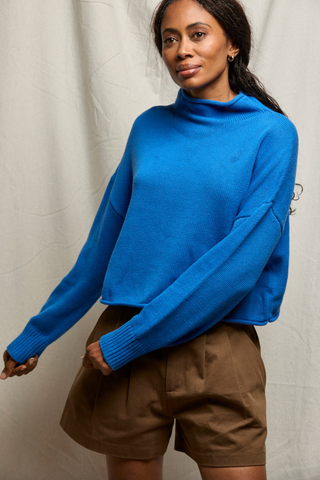 Kiki Cropped Mock Neck Sweater in Cobalt