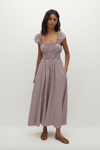 Janne Midi Dress - Maia Stripe Burgundy