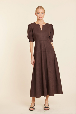 Faux Suede Maxi Dress in Brown