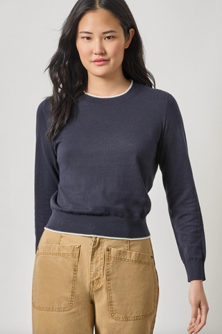 Picot Edge Crewneck Sweater in Navy