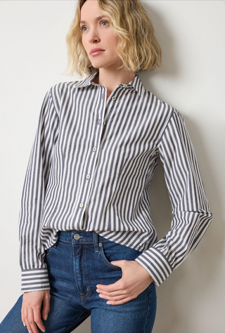 Slim Fit Button Down - Navy/White Stripe